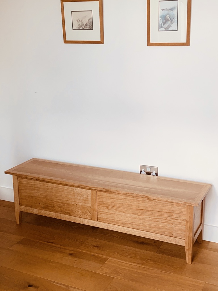 Bespoke oak blanket box with panel sides and sturdy frame, handcrafted storage by Mark Eden Design